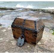 Solid Wood Pirate Treasure Chest with Iron Lock & Skeleton Keys
