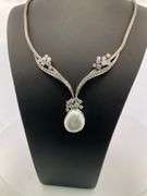 CERTIFIED 18K WHITE GOLD VINTAGE / ANTIQUE DIAMOND AND PEARL NECKLACE