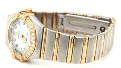 ladies Omega Constellation mother of pearl diamond dial and bezel watch
