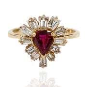 18K(750) Yellow Gold Natural Diamond Ballerina Ruby Ring