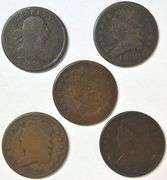 Run of 5 different US Half Cents 1808 to 1828 in circ