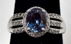 Green Gemstone and CZ Gemstone Ring in Sterling Silver