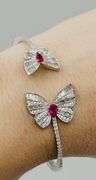 925 Sterling Silver Stunning Twin Butterfly Cuff With Baguette And Round Rhinestone Cuff Bracelet