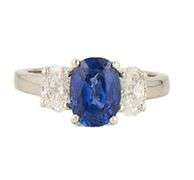 1.85ct Oval Sapphire and 0.60ctw Oval Diamond Three Stone Ring in 18K and Platinum
