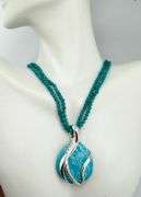 925 Sterling Silver Turquoise Pendant With bead Chain Necklace