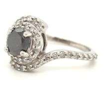10kt White gold black and white diamond crossover ring