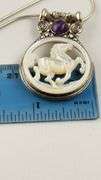 925 Sterling Silver Sajen Mother Of Pearl carved Horse Pendant With Chain