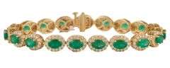 New 7.75ctw Oval Emeralds and 2.60ctw Diamond Frame Tennis Bracelet in 14K