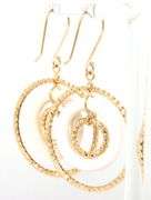 14kt Yellow gold Triple circle gold and white dangle earrings