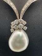 CERTIFIED 18K WHITE GOLD VINTAGE / ANTIQUE DIAMOND AND PEARL NECKLACE