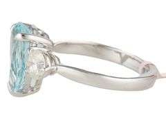 New 2.50ct Pear Aquamarine and 0.96ctw Round Diamond Three Stone Ring in 14K