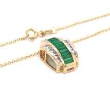 14kt Yellow gold channel set emerald and diamond slider pendant on chain