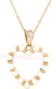 10kt Yellow gold 3mm pearl and diamond heart shaped pendant on chain