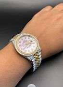 New Custom Iced Out Two-tone Bustdown Rolex Datejust 36mm Pink MOP