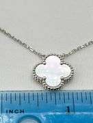 18KT White Gold Handcrafted Single Clover White Mother of Pearl Pendant Necklace