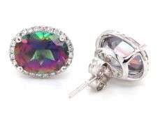 14kt White gold 4.50ctw mystic topaz and diamond halo earrings