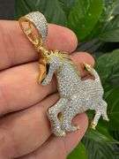 Two-Tone Gold & Silver Plated 925 Sterling Silver Iced Out Horse