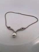 CERTIFIED 18K WHITE GOLD VINTAGE / ANTIQUE DIAMOND AND PEARL NECKLACE