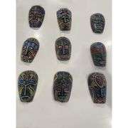 10 Hand-Carved Dot-Painted Tribal Wall Masks