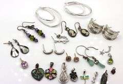 Group lot of Vintage 925 sterling silver earrings and charms