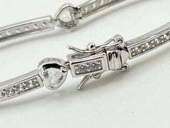 925 Sterling Silver Tennis Bracelet With Heart Station