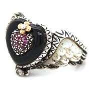 Barbara Bixby black onyx heart and Rhodelite and MOP wings ring