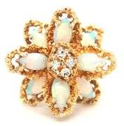 14kt Yellow gold marquise opal and diamond cluster flower ring