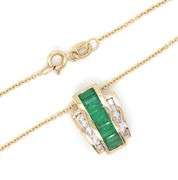 14kt Yellow gold channel set emerald and diamond slider pendant on chain