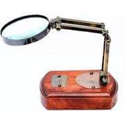 Brass Victorian Magnifying Glass on Wooden Base