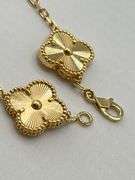 18KT Yellow Gold Handcrafted Guilloche Gold Five Clover with Link Chain Bracelet