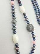 925 Sterling Silver Ross Simons Iridescent Gray And pinK Pearl With Rhinestone Accent Necklace