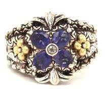 Barbara Bixby gold and sterling silver white topaz and lolite flower ring