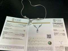 CERTIFIED 18K WHITE GOLD VINTAGE / ANTIQUE DIAMOND AND PEARL NECKLACE