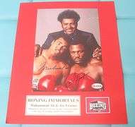 HAND SIGNED MUHAMMAD ALI AND JOE FRAZIER 5X7 MOUNTED IN A 8X10 DISPLAY WITH COA