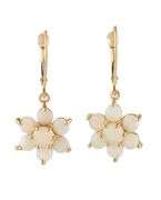 Opal Flower Style Leverback Drop Earrings in 14K