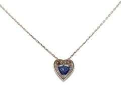 Heart Shaped Sapphire and 0.25ctw Diamond Frame Pendant Necklace in 18K