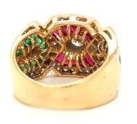18kt Yellow gold Levian retro ruby, sapphire, emerald and diamond mosaic set ring
