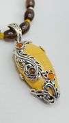 925 sterling Silver Carolyn Pollack Yellow Jasper With Citrine On lay Details With Smokey Quartz Bea