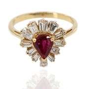 18K(750) Yellow Gold Natural Diamond Ballerina Ruby Ring