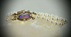 Pearl Bracelet with Stunning Opal and Diamond 14K Clasp