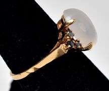 Stunning 10K Yellow Gold Moonstone Gemstone Ring with Blue Sapphire Gemstone Accents