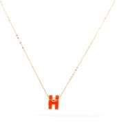 24kt Yellow gold Initial orange enamel H pendant on chain