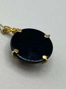 925 Black Rhodium Sterling Silver Black Onyx with Crystal Set Rhombus Overlay Pendant Necklace