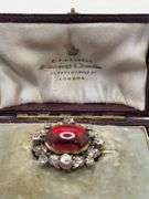 Cabochon Garnet & Diamond Brooch