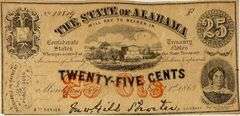 Twenty Five Cent Uncirculated Jan 1 1863 Series Alabama CSA Note.