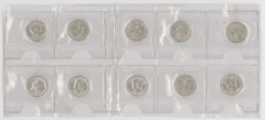 Lot of 10 assorted Choice BU Mercury Dimes 1939 to 1942