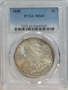 Super Gem BU 1898 Morgan Silver Dollar. PCGS MS65