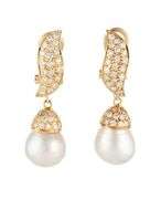 1.00ctw Pave Diamond and Cultured Pearl Drop Earrings in 18K