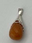 Italian 925 Sterling Silver Faceted Amber With Ornate Filigree Setting Pendant