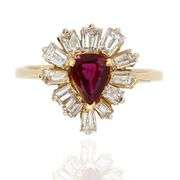 18K(750) Yellow Gold Natural Diamond Ballerina Ruby Ring